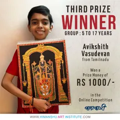 Celebrating our student, Avikshith Vasudevan from Tamil Nadu, who won the third prize in our online competition 'KALAKARI' for his incredible Tanjore painting.