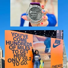 "You've come hundreds of miles to get here. Only 26.2 to go." This Nike sign in Chicago perfectly captured the marathon journey. Posing here with my hard-earned medal.