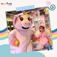 A magical moment with a real-life unicorn. We love making fantasies a reality, and our character mascots are here to give hugs, take photos, and make your child's day truly special.