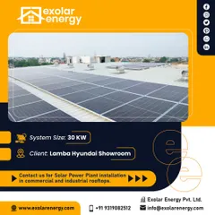 The 30 kW system on the roof of the Lamba Hyundai Showroom. We work with automotive businesses to reduce their high energy overheads.