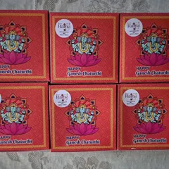 My special Besan Laddoos packed in festive boxes for Ganesh Chaturthi. These are a great offering for Bappa and a perfect gift when visiting friends and family.