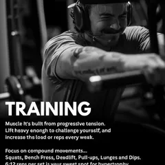 Training is the stimulus for growth, driven by progressive tension. We focus on compound movements like squats and deadlifts in the 6 to 12 rep range, which is scientifically proven to be optimal for hypertrophy. Consistency in applying this stimulus is more important than intensity alone.