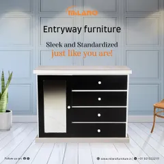 Another view of our popular entryway furniture. This sleek and standardized cabinet in black and white offers a modern storage solution for your home's entrance.