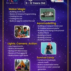 For older kids aged 9-12, the STEM camp offers advanced projects like building an RC car, coding, building a VR headset, and constructing a hydraulic robotic hand. I find programs that grow with your child's skills.