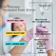 My IV therapy menu also includes drips for gut health, energy, and anti-ageing. The Anti-Aging Drip is a powerful cocktail of Vitamin C, glutathione, biotin, and collagen to revitalize you at a cellular level.