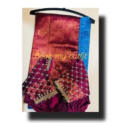 I enjoy working with different fabrics and textures, like this maroon velvet blouse. The design features a beautiful lattice pattern created with beading, adding a touch of modern elegance to a classic puff-sleeve silhouette.