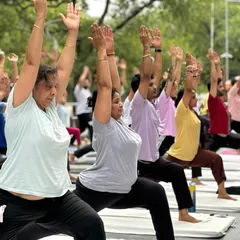 Feel the collective energy of our community practicing together outdoors. This image captures a moment from one of our group sessions, where students of all levels connect with their breath and movement under the open sky. We believe in the power of practicing together.