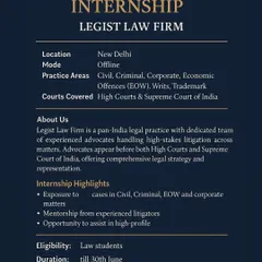 We are committed to mentoring the next generation of legal professionals. This is an announcement for our offline legal internship program in New Delhi, offering law students exposure to Civil, Criminal, and Corporate law cases.