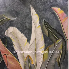 This is a greyscale tropical mural with subtle hints of yellow and gold. This style is perfect for creating a sophisticated, modern take on the popular tropical theme.