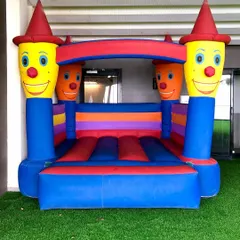 The classic Clown Bouncy is a cheerful and colorful addition to any kids' party. This standard-sized bouncer fits well in backyards or on artificial turf for simple, jumping fun.
