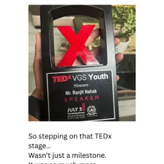 A close-up of the TEDx speaker memento. A reminder of the privilege and responsibility that comes with sharing knowledge on a public platform.