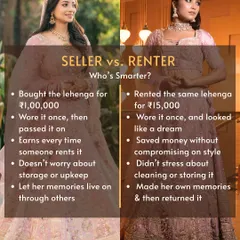 A ₹1,00,000 lehenga rented for just ₹15,000. This graphic shows you exactly how both the seller and the renter benefit from the preloved model.