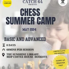 Join our Chess Summer Camp at The Sunshine Library in Hoskote. We offer basic and advanced courses in 60-minute sessions over 8 days. Register fast as slots are limited.