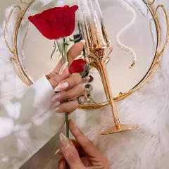 Romantic pearl chrome nails. This elegant set features a soft, iridescent finish that catches the light beautifully, creating a look that is both subtle and glamorous.