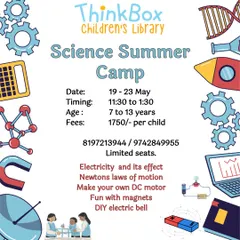 Our Science Summer Camp poster, detailing exciting activities like making a DC motor and playing with magnets.