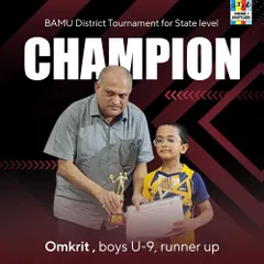 Omkrit, our boys' U-9 runner-up, receiving his award at the BAMU District Tournament. We are proud to guide our youngest players as they begin their competitive badminton journey.