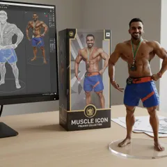 A little fun celebrating the physique I have built. This custom 'Muscle Icon' collectible shows the 3D modeling process, a cool reminder of what can be achieved.