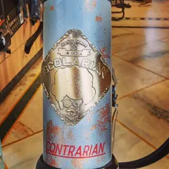 A close-up of the handcrafted Scolarian head badge on the 'Contrarian'. This detail highlights the individuality and craftsmanship that goes into every custom steel frame bike I build.