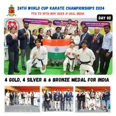 Day 2 of the 24th FSKA World Cup Karate Championship 2024. Our students and instructors stand with Grand Master Hanshi Kevin Funakoshi, showcasing the global recognition and connections our academy fosters.