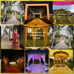 A collage of our work, showcasing the variety of decor styles we can create. From entrances to mandaps, we design beautiful memories for you.