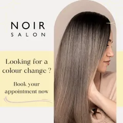 Looking for a color change? This graphic showcases a beautiful, sleek ash blonde look, inviting you to book an appointment for your own transformation.