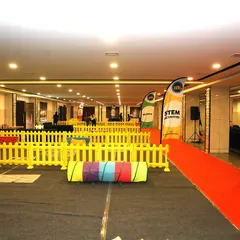 I design engaging, large-scale indoor carnivals like this "Get Set Go" event for Klay. This setup features a sensory obstacle walk with tunnels and hoops, all laid out with a red carpet and safety barriers to manage the flow of over 650 families.