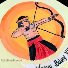 This is not a photo print! I hand-painted the character of Arjuna from the Mahabharata directly onto the cake using edible colors. It's a unique way to create a personalized and artistic cake.
