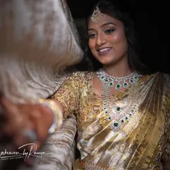 A beautiful, happy moment from Pooja's reception. Her makeup looks radiant and natural, even in a candid shot.
