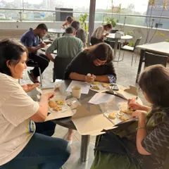 A wider view of the cookie decorating session in full swing. It’s a wonderfully relaxed and engaging activity that allows everyone to chat and be creative at the same time.