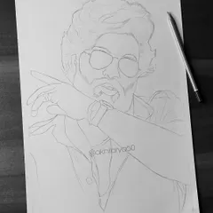 Here is the work-in-progress outline for my Pushpa 2 drawing. Every detailed portrait starts with a careful and accurate line drawing like this one.
