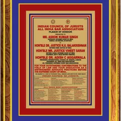 I was honored to receive this Plaque of Honour from the Indian Council of Jurists and the All India Bar Association for my contributions to the field of law.