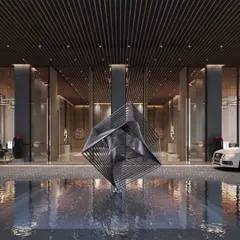 The grand lobby entrance of One Marina. I designed this space to be a statement of refined sophistication, setting the tone for the luxury living experience within this high-rise residential icon.
