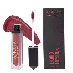 A crisp shot of a liquid lipstick for a cosmetics brand, featuring the product, its packaging, and a vibrant swatch to accurately display the color and texture for online buyers.