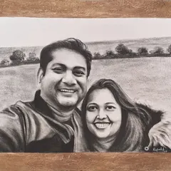 This custom charcoal portrait was created to celebrate a couple's special bond. I work to capture the genuine smiles and warmth in every relationship, turning a favorite photo into a piece of art that tells their unique love story.