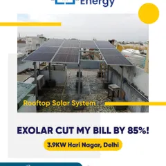 The proof is in the numbers. This customer in Hari Nagar, Delhi, saw their electricity bill drop by 85% after we installed a 3.9 kW rooftop solar system. This is the kind of real, tangible saving we deliver.