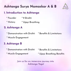 A detailed look at what you will learn in our Ashtanga workshop. We cover the history, key principles like the 9 drishtis, and provide demonstrations with a focus on muscle engagement and breath.