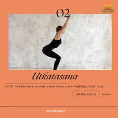 Utkatasana, or Chair Pose, is a powerful heat building asana. You will feel the burn in your quads as you hold this pose, which is fantastic for strengthening and toning your lower body.