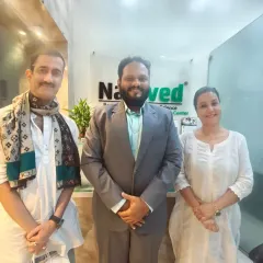 Posing with Sucheta Khanna and Biji Pandey at the Nadived clinic. Their visit highlights the growing trust in authentic Ayurveda for maintaining health and wellness, especially for those with demanding lifestyles.