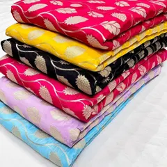 My collection of designer crepe jacquard fabrics, available in six vibrant colors. This fabric is ideal for creating custom blouses, kurtas, or dresses.