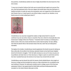 A page from The Hindu article, detailing Unnikrishnan's journey into the art world and the encouragement he received from his art teacher.