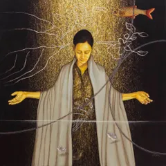 A powerful and evocative painting by artist C.F. John from his solo exhibition. This piece, rich in spiritual symbolism, demonstrates the profound, meditative quality of the art we feature, inviting deep reflection from the viewer.