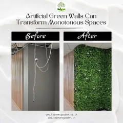 A before-and-after look at how our artificial green wall panels can instantly transform a plain, monotonous wall into a vibrant and engaging feature.