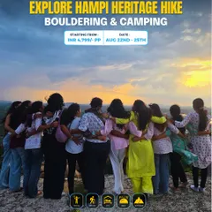 Imagine this. You and your new friends, watching the sun dip below the ancient, boulder-strewn landscape of Hampi. Our heritage hikes are about finding these magical moments together.