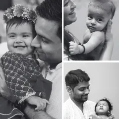 A black and white collage showing the beautiful bond between parents and their children. These timeless images focus purely on the love and emotion shared within a family.