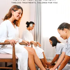 Revive, Restore, Renew. A group of friends enjoys a shared wellness experience, starting with a relaxing foot ritual. It's the perfect way to bond and rejuvenate together.