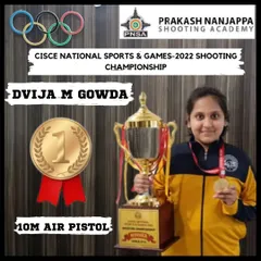We celebrate the victory of our student, Dvija M Gowda, who won the gold medal in the 10M Air Pistol event. Her achievement is an inspiration to all our young shooters.
