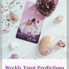 This image serves as a cover for my weekly tarot predictions, featuring a beautiful layout of the 3 of Cups card surrounded by crystals. It represents the celebration and community I hope my guidance fosters.