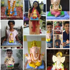 Look at these proud artists with their finished Ganesha idols! Each one is unique and full of character, a testament to the creativity unleashed in our festive workshops.