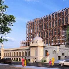 Our proposal for the historic Russell Market in Bengaluru envisions a respectful expansion that honors the 1927 structure while adding contemporary functionality. This render shows how a new, lighter framework can rise above the original building, creating a dialogue between past and present.