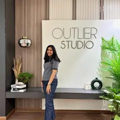 A full-length shot of me at the Outlier Studio office. My goal is to create beautiful spaces and build lasting relationships with every client I work with.